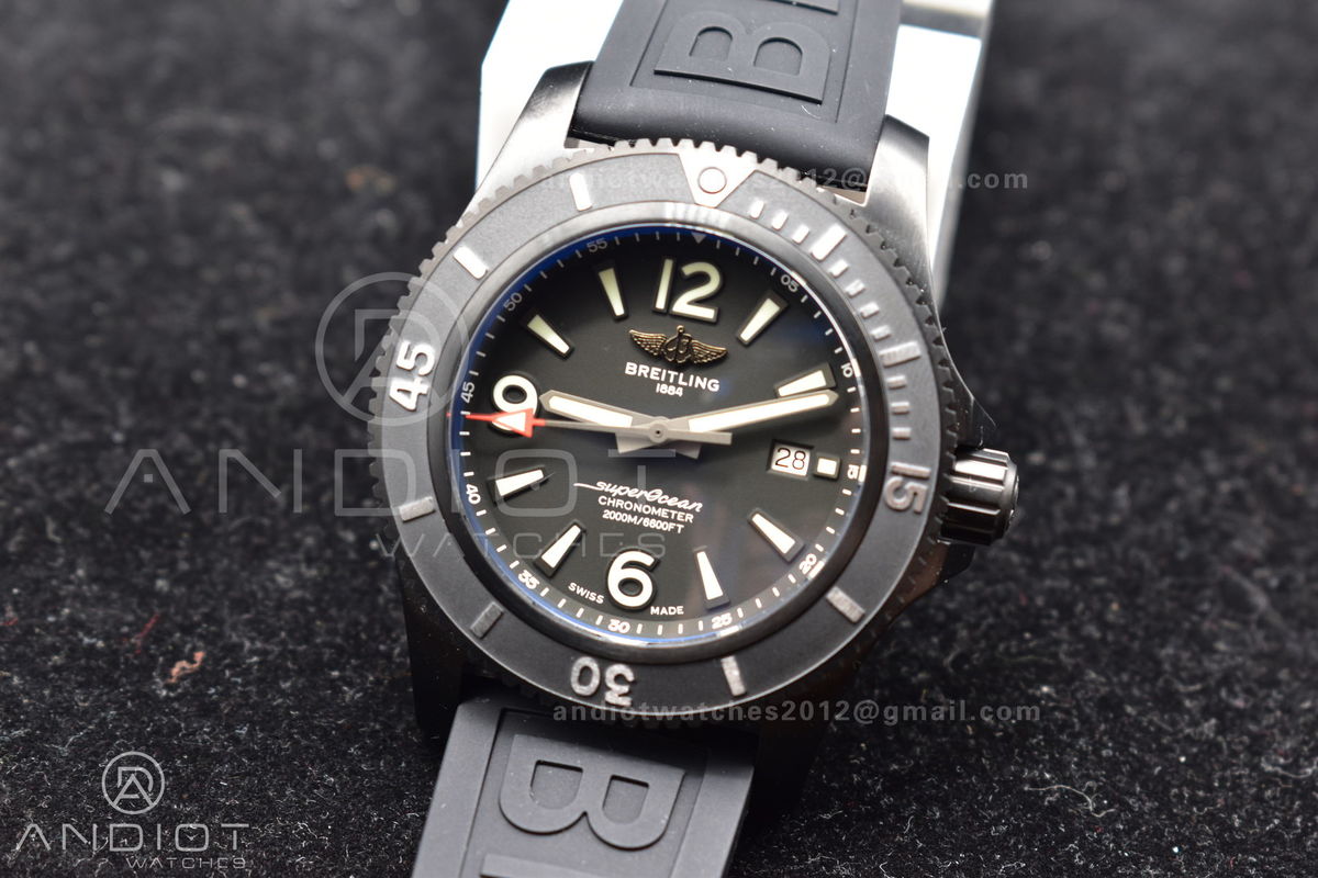 Superocean Automatic 44 TF 1:1 Best Edition Black Dial Black Bezel On Black Rubber Strap A2824